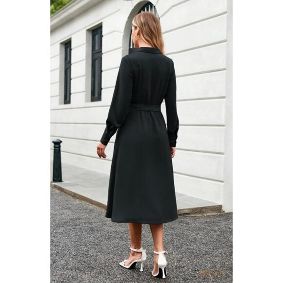 Grace Karin Womens Black Long Sleeve Wrap Midi Dress Size 2XL Church Elegant - Picture 2 of 12